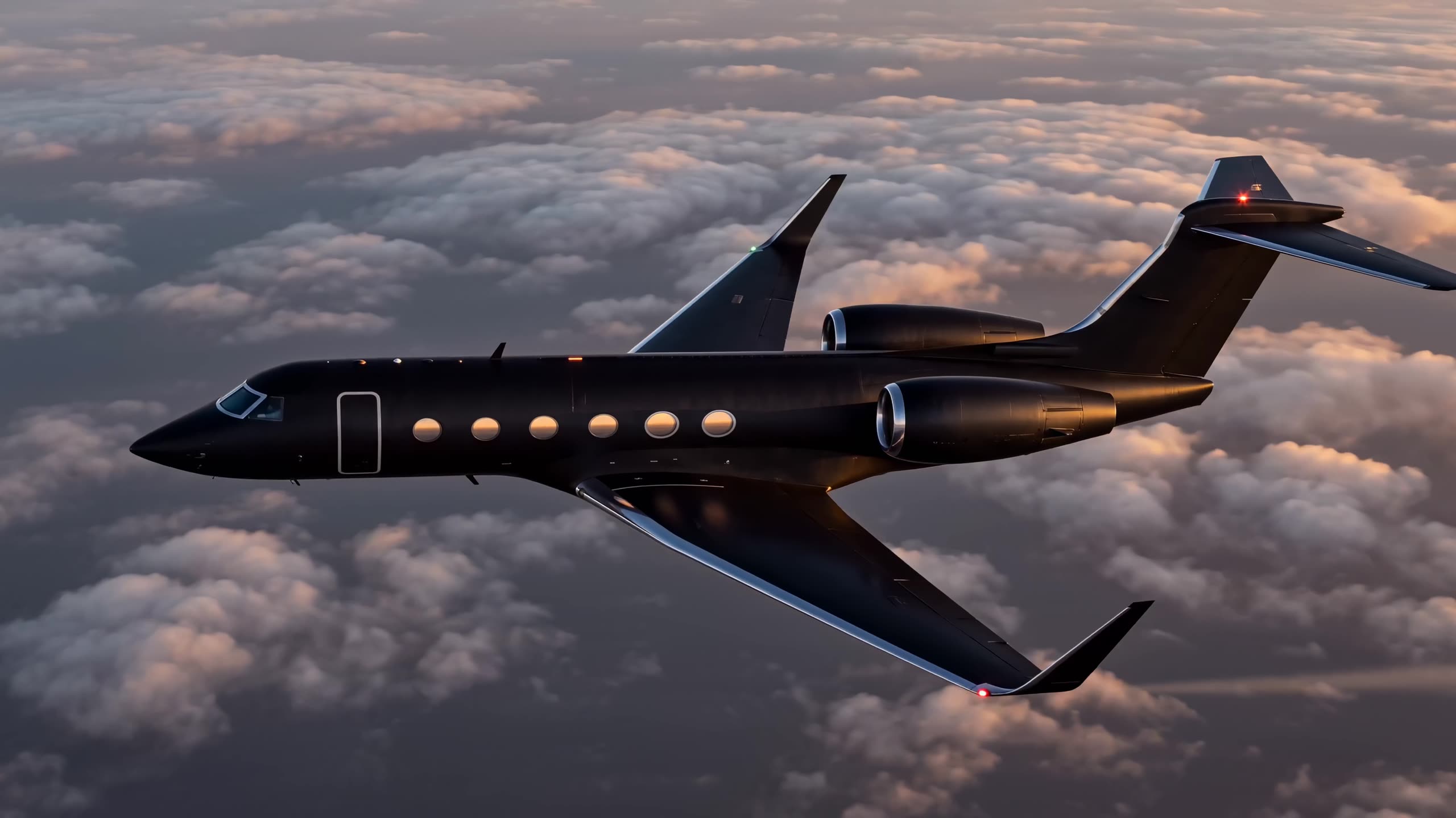 Alongside the fuselage at dusk